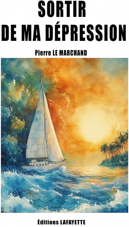 Couverture du livre : un navire sortant de la grisaille de la tempête pour accoster sur une île ensoleillée